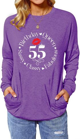 ROSSOSSOR 55th Birthday Shirts for Women Long Sleeve Tunic Tops with Pocket 55 Birthday Queen Sassy Classy Fabulous in Saudi Arabia
