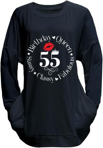 ROSSOSSOR 55th Birthday Shirts for Women Long Sleeve Tunic Tops with Pocket 55 Birthday Queen Sassy Classy Fabulous in Saudi Arabia