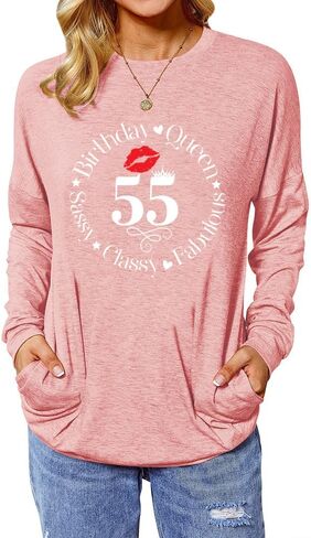 ROSSOSSOR 55th Birthday Shirts for Women Long Sleeve Tunic Tops with Pocket 55 Birthday Queen Sassy Classy Fabulous in Saudi Arabia