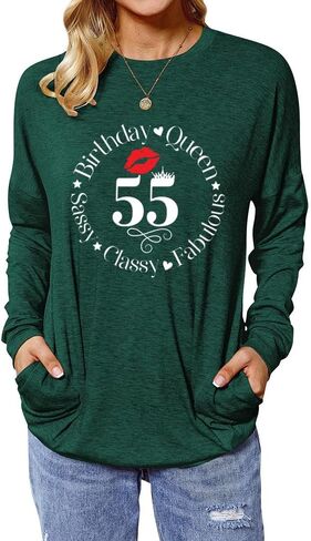 ROSSOSSOR 55th Birthday Shirts for Women Long Sleeve Tunic Tops with Pocket 55 Birthday Queen Sassy Classy Fabulous in Saudi Arabia