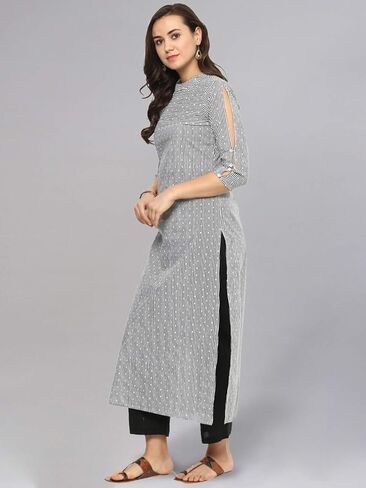 Idalia Black and White Dotted Stripes Cotton Kurta for Women in Saudi Arabia