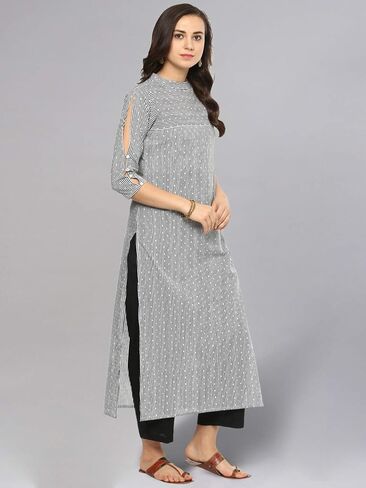 Idalia Black and White Dotted Stripes Cotton Kurta for Women in Saudi Arabia