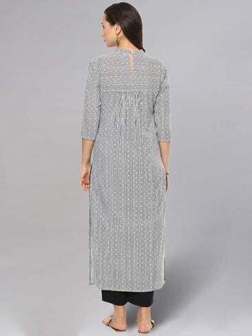 Idalia Black and White Dotted Stripes Cotton Kurta for Women in Saudi Arabia