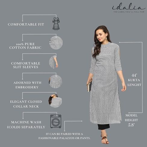 Idalia Black and White Dotted Stripes Cotton Kurta for Women in Saudi Arabia
