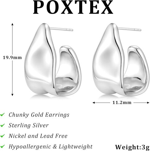 Poxtex مكتنزة الذهب والفضة أقراط للنساء، هيبوالرجينيك غير النظامية الصليب تتدلى القرط، سميكة بيان الأزياء والمجوهرات هدية العصرية in Saudi Arabia