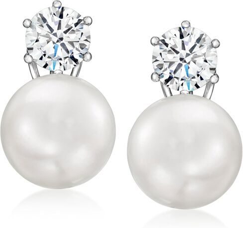 Ross-Simons 14mm Shell Pearl and 3.80 ct. t.w. CZ Earrings in Sterling Silver in Saudi Arabia