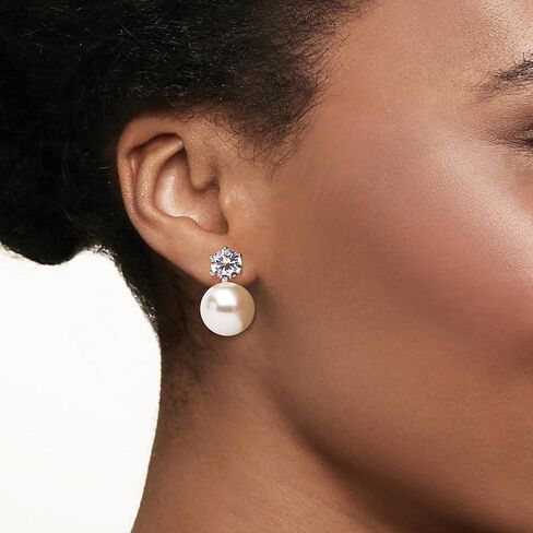Ross-Simons 14mm Shell Pearl and 3.80 ct. t.w. CZ Earrings in Sterling Silver in Saudi Arabia