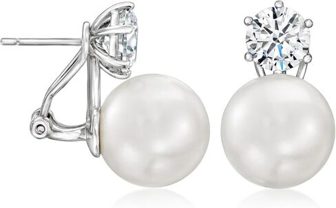 Ross-Simons 14mm Shell Pearl and 3.80 ct. t.w. CZ Earrings in Sterling Silver in Saudi Arabia