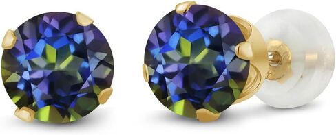 أقراط Gem Stone King 2.00 Cttw Blue Mystic Topaz 10K من الذهب الأصفر للنساء | جوهرة الميلاد الأحجار الكريمة | جولة 6 ملم in Saudi Arabia