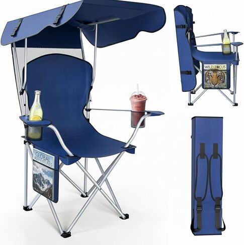 Portable Folding Camping Chairs with Canopy Shade, Beach Chair for Adults, Durable Weather Resistant 600D Oxford Cloth, Camping Chair with Canopy for Outdoors [Blue] in Saudi Arabia