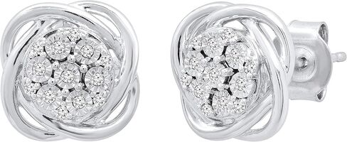 Dazzlingrock Collection 0.10 Carat Round White Diamond Ladies Orbit Cluster Stud Earrings, Sterling Silver in Saudi Arabia