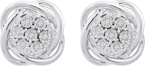 Dazzlingrock Collection 0.10 Carat Round White Diamond Ladies Orbit Cluster Stud Earrings, Sterling Silver in Saudi Arabia