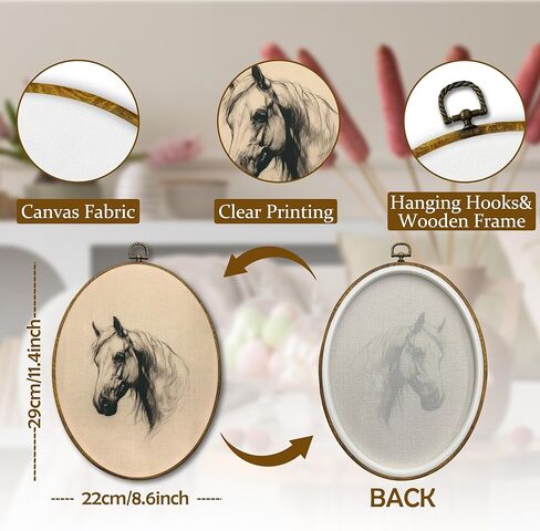 Mcehtle Retro Horse Wall Art Decor, Farmhouse Animal Sketch Farm Equestrian Framed Canvas Prints 8.6x11.4, Neutral Cottagecore Wall Hanging Artwork Decorations for Bedroom Home Gallery Living Room in Saudi Arabia