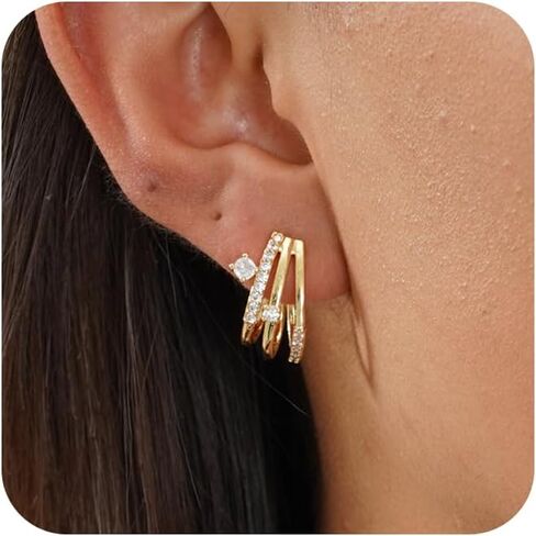 Earrings for Women - Cwmas 14K Gold-Plated Earring Dainty Hoop Earrings Cubic Zirconia Earrings Jewelry in Saudi Arabia