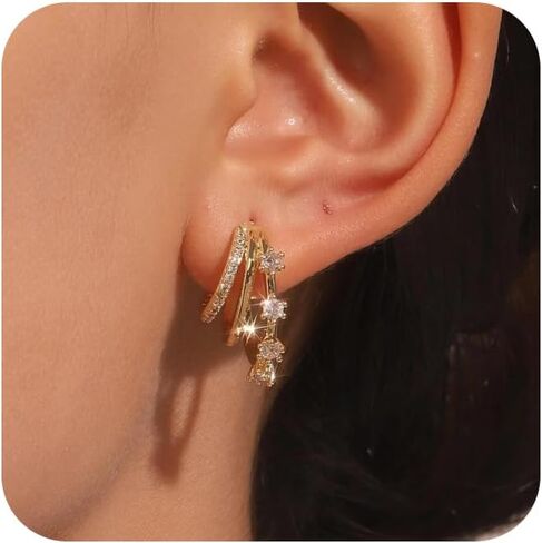 Earrings for Women - Cwmas 14K Gold-Plated Earring Dainty Hoop Earrings Cubic Zirconia Earrings Jewelry in Saudi Arabia