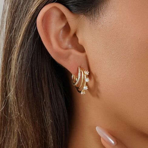 Earrings for Women - Cwmas 14K Gold-Plated Earring Dainty Hoop Earrings Cubic Zirconia Earrings Jewelry in Saudi Arabia