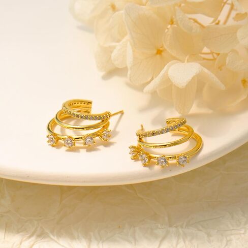 Earrings for Women - Cwmas 14K Gold-Plated Earring Dainty Hoop Earrings Cubic Zirconia Earrings Jewelry in Saudi Arabia