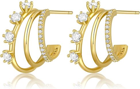 Earrings for Women - Cwmas 14K Gold-Plated Earring Dainty Hoop Earrings Cubic Zirconia Earrings Jewelry in Saudi Arabia