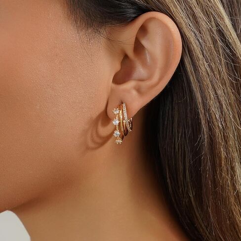 Earrings for Women - Cwmas 14K Gold-Plated Earring Dainty Hoop Earrings Cubic Zirconia Earrings Jewelry in Saudi Arabia