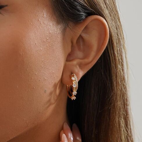 Earrings for Women - Cwmas 14K Gold-Plated Earring Dainty Hoop Earrings Cubic Zirconia Earrings Jewelry in Saudi Arabia