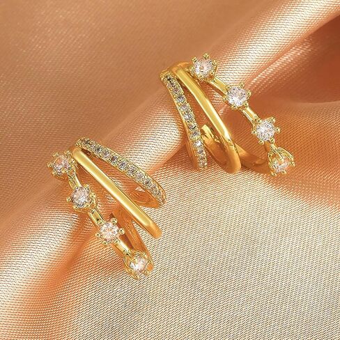 Earrings for Women - Cwmas 14K Gold-Plated Earring Dainty Hoop Earrings Cubic Zirconia Earrings Jewelry in Saudi Arabia