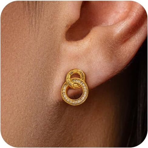 Earrings for Women - Cwmas 14K Gold-Plated Earring Dainty Hoop Earrings Cubic Zirconia Earrings Jewelry in Saudi Arabia