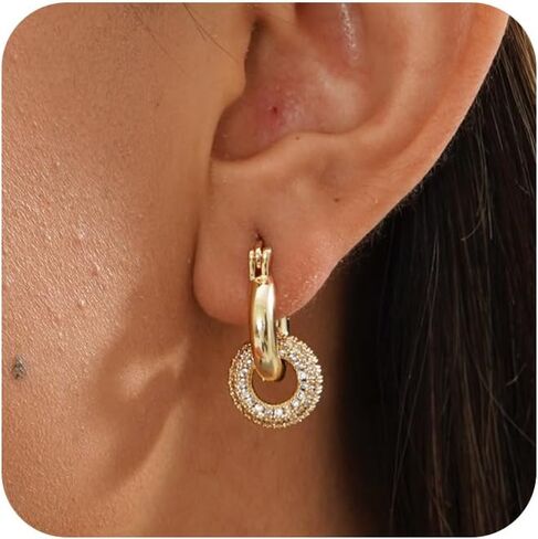 Earrings for Women - Cwmas 14K Gold-Plated Earring Dainty Hoop Earrings Cubic Zirconia Earrings Jewelry in Saudi Arabia