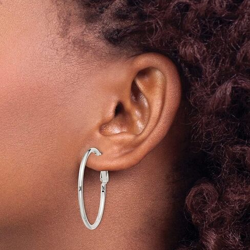 Diamond2Deal 925 Sterling Silver Omega Back Hoop Earrings (L- 1.16 in, W- 1.38 in) in Saudi Arabia