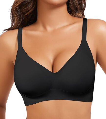HEPOE Push Up Bras for Women, Wireless V Neck Full Coverage Bra, Seamless Supportive Sport Tshirt Everyday Bralette in Kuwait