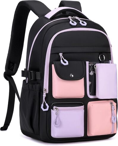 Backpack for Girls, Bookbag for Middle School & Elementary School, Multiple Pockets Cute Girls Backpacks Ages 6-12(Black) in Kuwait