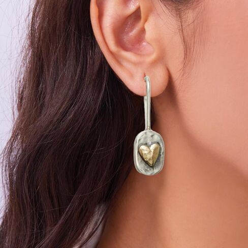 Boho Heart Earrings for Women Gold Dangle Vintage Two Tone Heart Earring Bohemian Statement Jewelry Accessories Trendy Gifts in Saudi Arabia