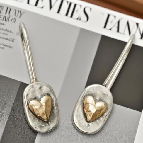 Boho Heart Earrings for Women Gold Dangle Vintage Two Tone Heart Earring Bohemian Statement Jewelry Accessories Trendy Gifts in Saudi Arabia