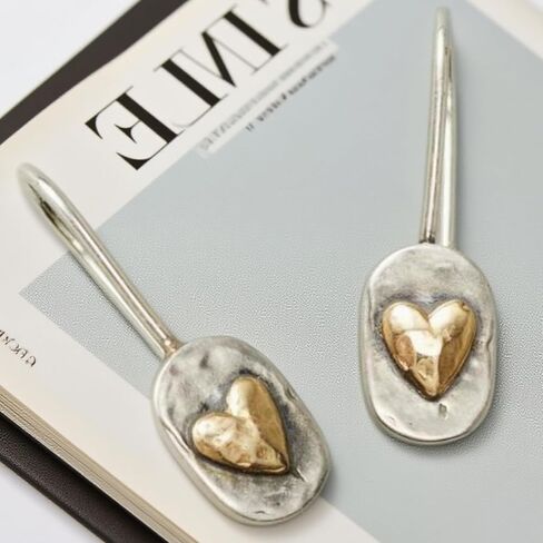 Boho Heart Earrings for Women Gold Dangle Vintage Two Tone Heart Earring Bohemian Statement Jewelry Accessories Trendy Gifts in Saudi Arabia