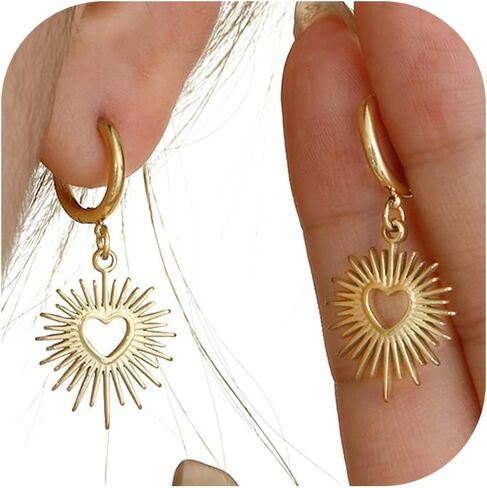 Boho Heart Earrings for Women Gold Dangle Vintage Two Tone Heart Earring Bohemian Statement Jewelry Accessories Trendy Gifts in Saudi Arabia