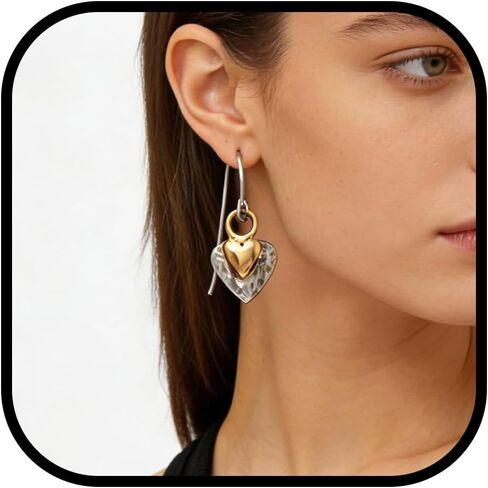 Boho Heart Earrings for Women Gold Dangle Vintage Two Tone Heart Earring Bohemian Statement Jewelry Accessories Trendy Gifts in Saudi Arabia