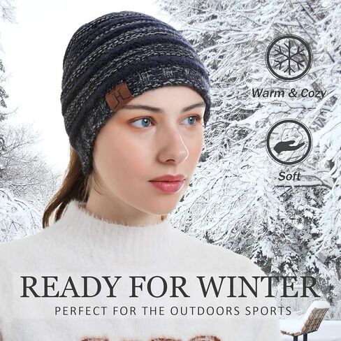 Womens Winter Ponytail Messy High Bun Warm Knit Ski Beanie Hat Cap with Hole in Saudi Arabia