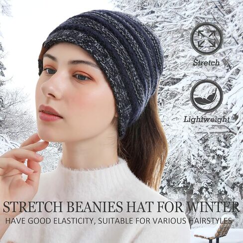 Womens Winter Ponytail Messy High Bun Warm Knit Ski Beanie Hat Cap with Hole in Saudi Arabia