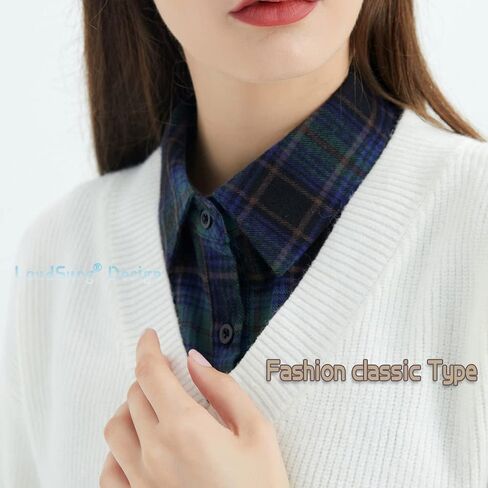 LoudSung Fake Collar Detachable Blouse False Collar Half Shirts Collar Plaid Designed Cotton Top Elegant for Women 2PCS in Saudi Arabia