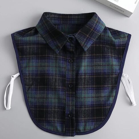 LoudSung Fake Collar Detachable Blouse False Collar Half Shirts Collar Plaid Designed Cotton Top Elegant for Women 2PCS in Saudi Arabia