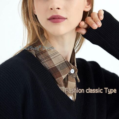 LoudSung Fake Collar Detachable Blouse False Collar Half Shirts Collar Plaid Designed Cotton Top Elegant for Women 2PCS in Saudi Arabia