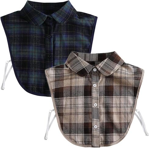 LoudSung Fake Collar Detachable Blouse False Collar Half Shirts Collar Plaid Designed Cotton Top Elegant for Women 2PCS in Saudi Arabia