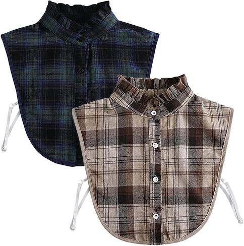 LoudSung Fake Collar Detachable Blouse False Collar Half Shirts Collar Plaid Designed Cotton Top Elegant for Women 2PCS in Saudi Arabia