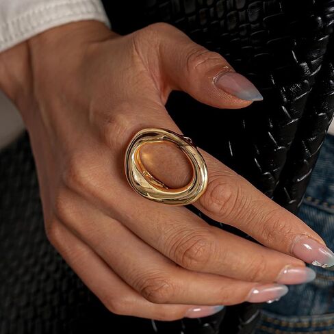 NLMSKI Chunky Irregular Hollow Oval Statement Ring For Women Adjustable Open Band Geometric Fashion Jewelry Gold Tone Or Silver Tone in Saudi Arabia