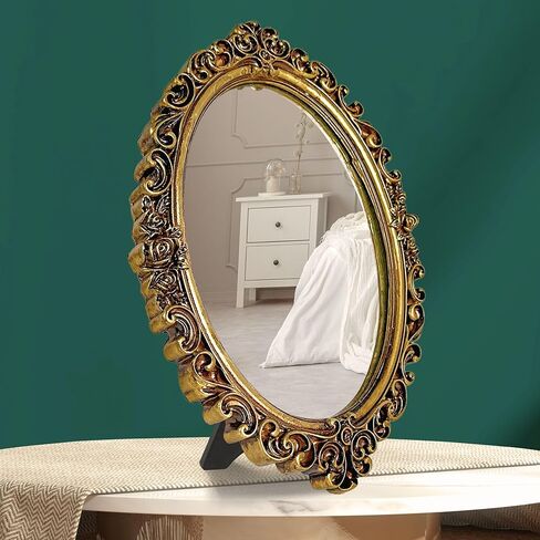 97 Decor Gold Vintage Wall Mirror - Small Gold Mirror for Tabletop and Wall Hanging, Antique Arch Frames for Desk, Small Decorative Mirrors Frame for Home Bedroom, Makeup Room Decor (11.8x9.6 Inch) in Saudi Arabia