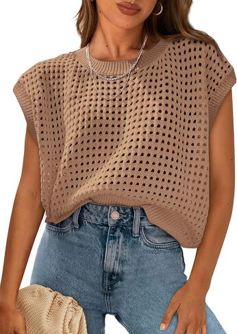 PRETTYGARDEN Womens Spring Tops 2025 Summer Shirts Crochet Cap Sleeve Sweater Pullover Cute Beach Vacation Clothes in Kuwait