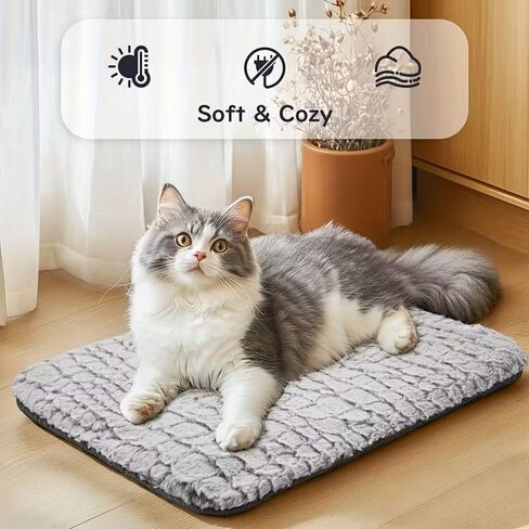 Extra Warm Thermal Cat Dog Mat, Ultra Soft Cat Pet Rug for Indoor Outdoor with Removable Cover Non-Slip Bottom Washable(20"x15.7") in Saudi Arabia