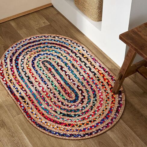 CottonCove Hand Woven Jute Braided Rug 3x5 Feet Rectangular - Rustic Farmhouse Bohemian Accent Rug for Living Room Bedroom Kitchen Entryway Reversible Floor Mats - 100% Natural Jute Area Rug in Saudi Arabia