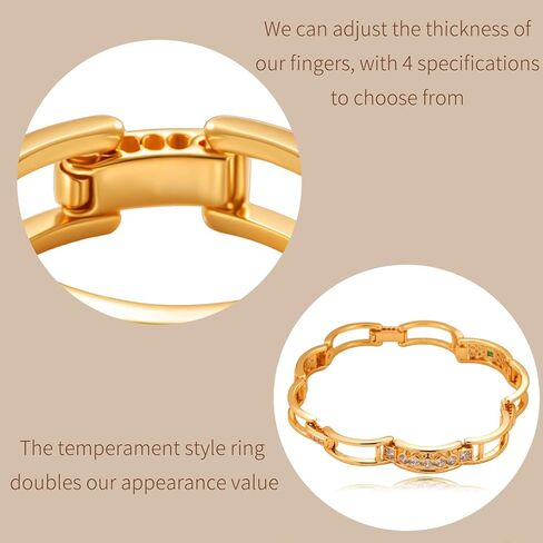 FOJDPAS 14K Gold Plated Stackable Rings Set for Women, Convertible 3-Piece CZ Wedding Bands Turn Into Adjustable Tennis Charm Bangle Bracelet, Spinelli Chunky Statement Rings, Non-Tarnish, Hypoallergenic, Size 7–10 in Saudi Arabia