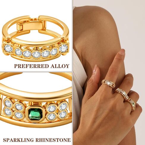 FOJDPAS 14K Gold Plated Stackable Rings Set for Women, Convertible 3-Piece CZ Wedding Bands Turn Into Adjustable Tennis Charm Bangle Bracelet, Spinelli Chunky Statement Rings, Non-Tarnish, Hypoallergenic, Size 7–10 in Saudi Arabia