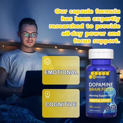 Dopamine Brain Nutritional Supplement - Dopamine &Magnesium Complex Formula for Concentration Support, Morning Mental Drive & Focus - Allergen-Free Mental Clarity Supplement, Professional Packaging in Saudi Arabia
